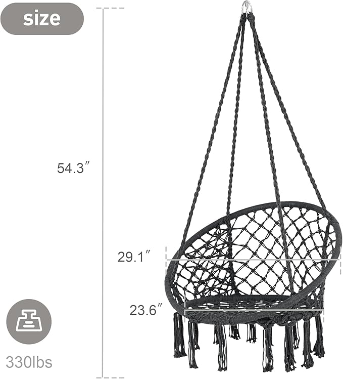 SUNCREAT Hammock Chair Hanging Macrame Swing with Hardware Kits Max 330 Lbs Handmade Knitted Mesh Rope Swing Chair for Indoor Outdoor Bedroom Patio Yard Garden Pack of 2 Grey