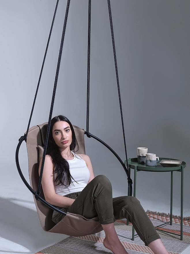 Hanging Egg Chair - Handmade Scandinavian Style Hammock Swing Chair Hanging Chair for Bedroom Indoor &amp Outdoor Patio Swing Double-Layered Faux Leather