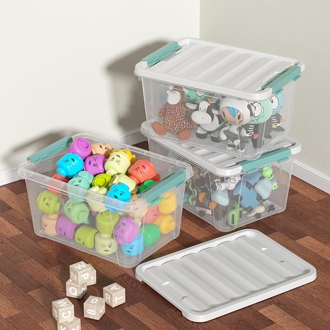 20 Quart Clear Latching Boxes Plastic Storage Bins with Lids Set of 6