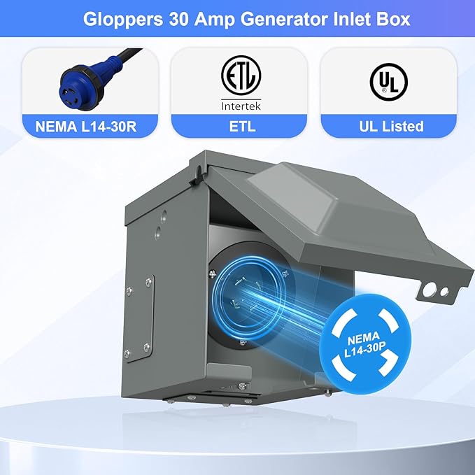 30 Amp Generator Inlet Box Pre-DrilledNEMA L14-30P 30A 125V/250V Generator Power Inlet Box for 4 Prong Generator Cord UL Listed Waterproof Dust Proof for Outdoor and Emergency Use
