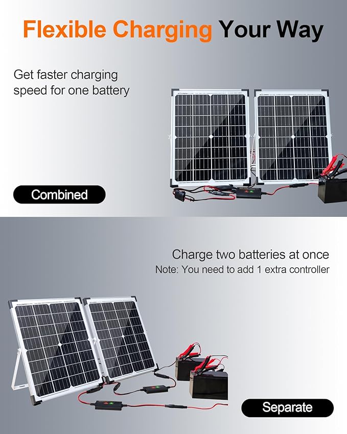 SOLPERK 12V 50W Solar Battery Charger 2pcs 25W Solar Battery Maintainer+Waterproof 8A Controller+Adjustable Mounts for RV Car Boat Marine Etc
