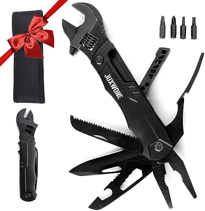 19-in-1 Multitool Wrench – Stainless Steel Adjustable Wrench with Pliers Knife Wire Cutter Saw Screwdrivers – Compact EDC Pocket Tool for Camping DIY Repairs Gift for Men
