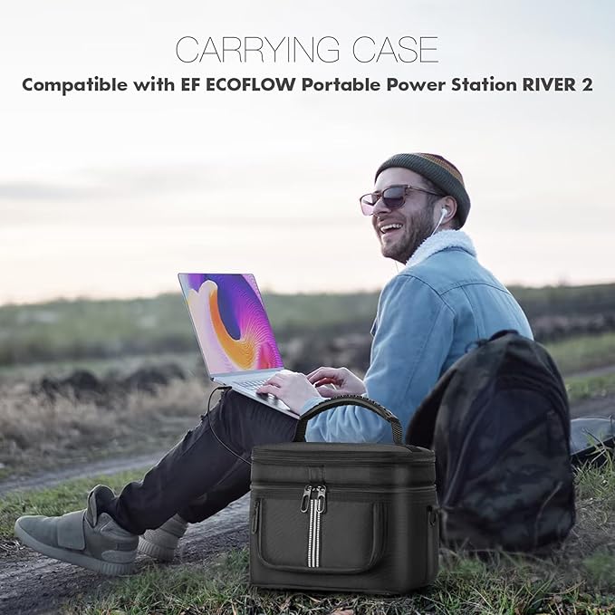 Portable Power Station Carrying Case Compatible with ECOFLOW RIVER 2 Power Station Generator Protective Shoulder Storage Bag Cover with Pocket for Outdoor Travel Camping Charging Accessories