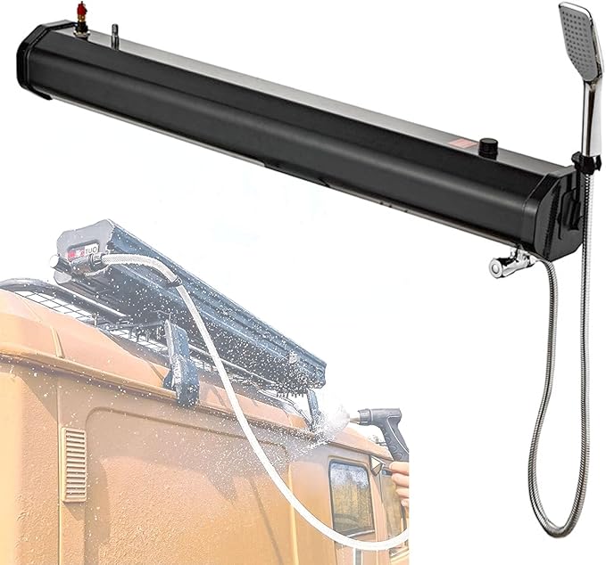 Sun-Heated Portable Shower for Camping - 18L/20L/30L Aluminum Roof Rack Water Tank with Shower Head - No Pump/Power Needed for Outdoor Beach Surf Pet &amp Car Washing5.3Gal/20L