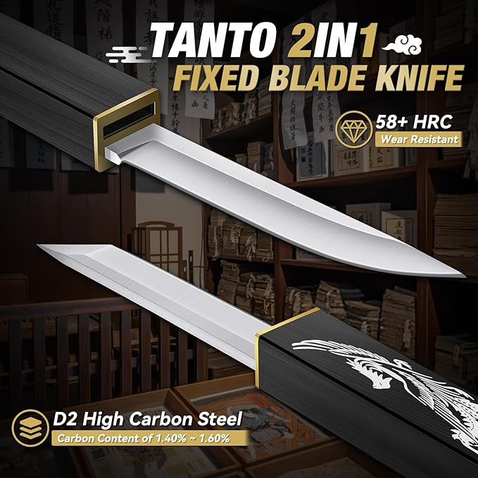 Purple Dragon Tanto Fixed Blade KnifeOutdoor Bushcraft and Survival KnifeFull Tang Outdoor Knives 2 in 1Ideal for CampingHiking-Outdoor Knives Christmas Gift for Men and Women