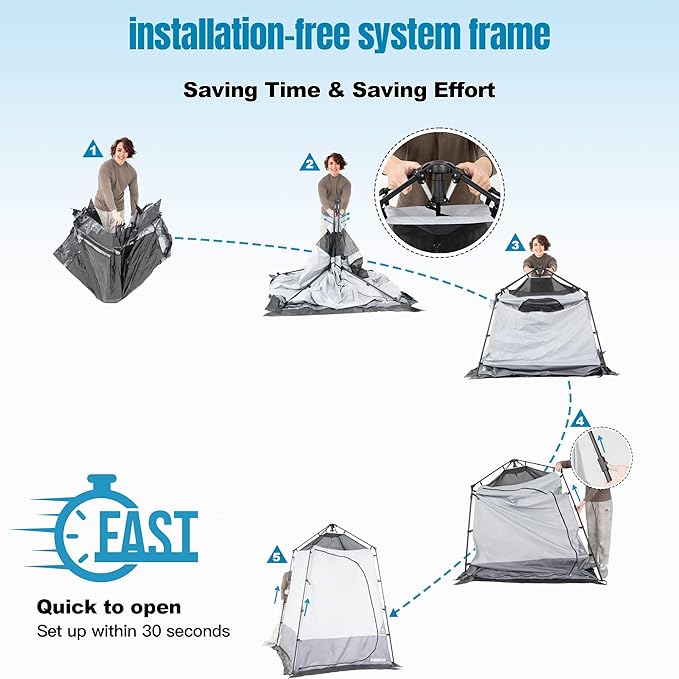 Camping Shower Tent Deluxe Changing Room Easy Set Up Privacy ShelterLarge Toilet Tent with Floor Drain Design for Beach CampingHiking with Stakes and Ropes for Stability