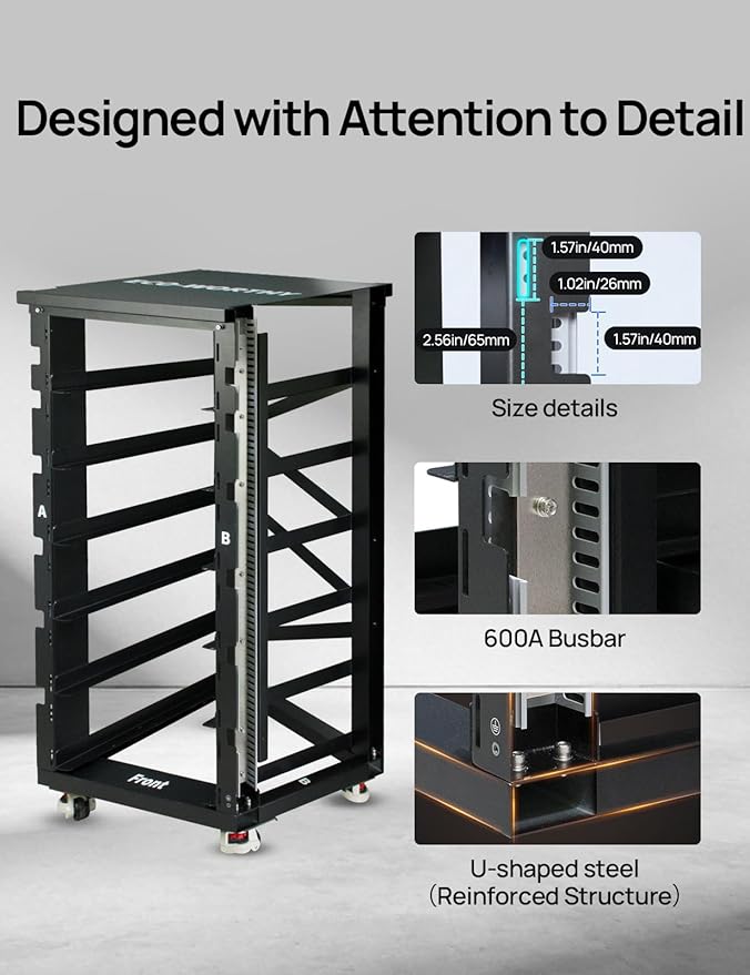 ECO-WORTHY RACK6 V2 6-Layer Server Rack with 600A Busbar Compatible with All ECO-WORTHY Rack Battery Versions