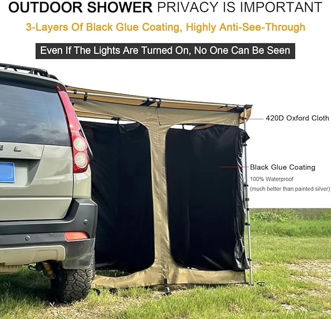 Car Camping Shower TentShower Awning for Roof Rack with RoofCar Side Shower Room with Led Light Strip &amp Storage BagPortable Privacy Shelter Bathroom Outdoor Camping Changing Room
