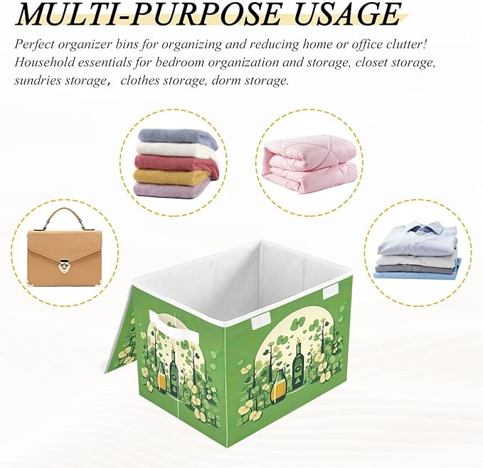 Christmas Storage Baskets with Lids Celebration Collapsible Bins Stackable Fabric Linen Baskets Closet Organizer Container 16.5x12.6x11.8