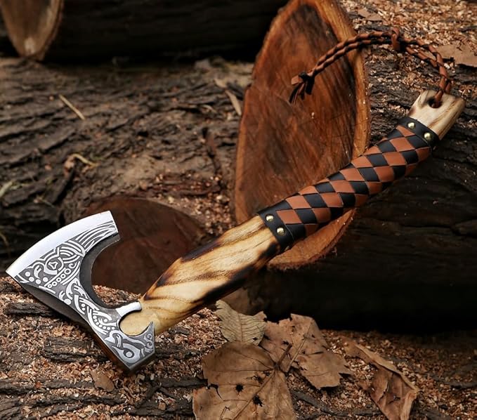 Handmade Carbon Steel Viking Axe Blade Smith Custom Gift Forged Carbon Steel Viking Axe Ash Wood Handle Viking Bearded Camping Axe Best Birthday Gift by Empire Indutry