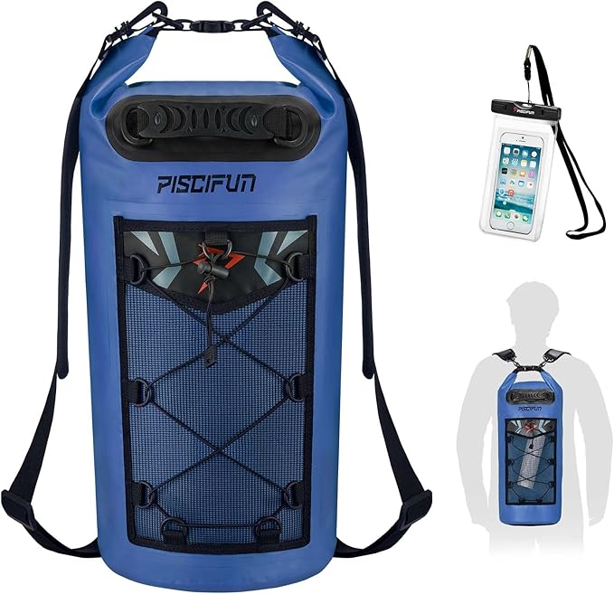 Piscifun Dry Bag Waterproof Floating Backpack 10L/20L/30L/40L with Waterproof Phone Case for Boating Kayaking Fishing