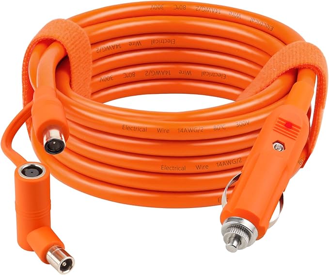 20FT 14AWG Car Charging Cable for Jackery Portable Power Station Explorer 3000 2000 1500 1000 880 550 500 300 290 240 160DC 8mm Car Cigarette Lighter Charger Cable 15A with DC7909/8020 Plug