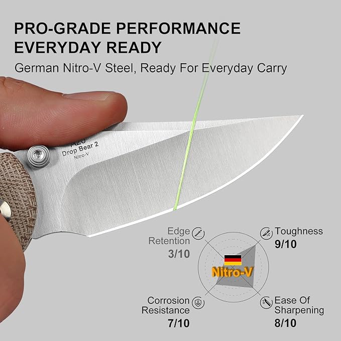 Kizer Drop Bear 2 Pocket Knife 2.96 Nitro-V Clip Point Blade Folding Knife with Brown Micarta Handle Button Liner Lock EDC Knives with Jimping on Spine for Men Women V3619.2CC1