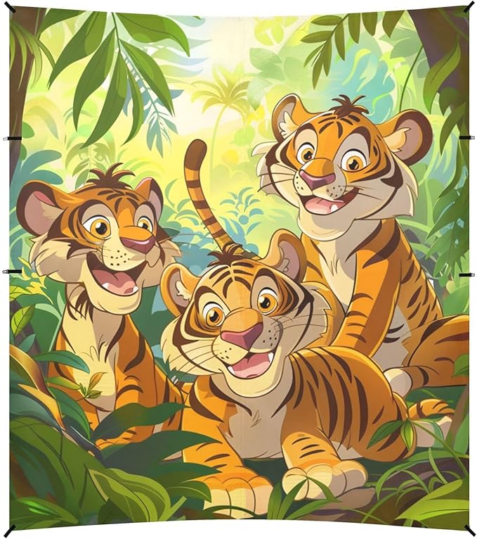 ALAZA Colorful Cartoon Jungle Tigers Beach Tent Sun Shelter Portable Canopy Sunshade for Outdoor Camping Picnics Backyard Fun 10x9 ft