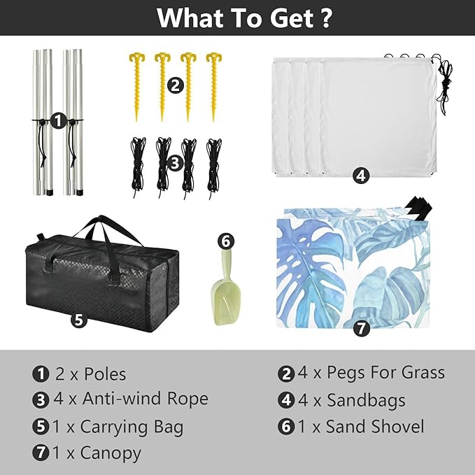xigua Watercolor Leaves Beach Tent Sun Shelter with Carrying Bag - Silver Coated Oxford Fabric Beach Canopy for Beach Camping Fishing - Includes Windproof Ropes Sandbags &amp Stakes
