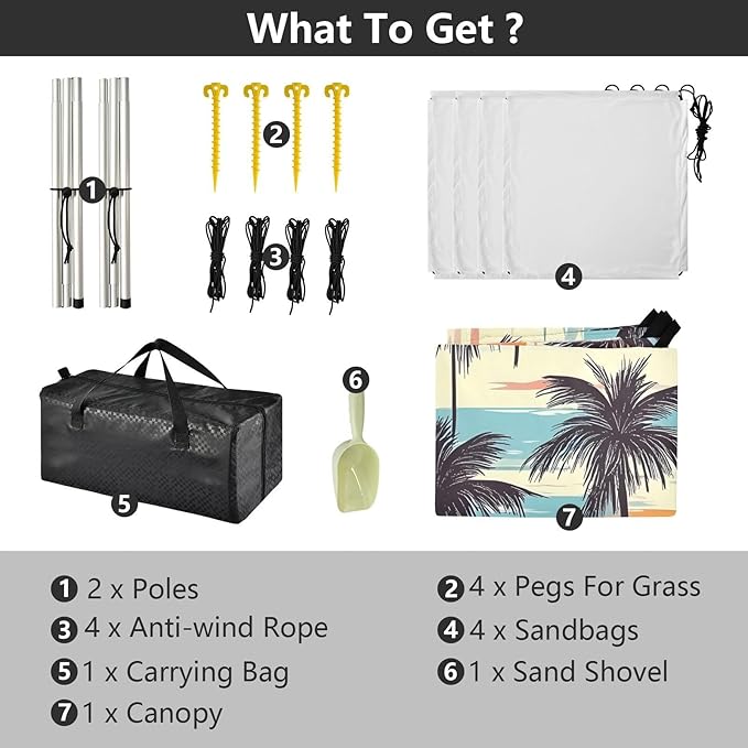 ALAZA Tropical Palm Tree Beach Tent Sun Shelter UPF50+ Protection Beach Shade Canopy w/ 4 Sandbags for Outdoor Camping Fishing Backyard Fun Picnic 10x9 ft