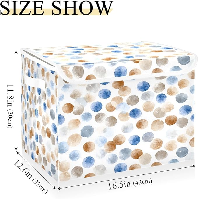 Storage Bins With Lid Stackable Fabric Closet Organizer Clothing Storage Large Boxes For Closet Shelves Bedroom White Brown Blue Polka Dot