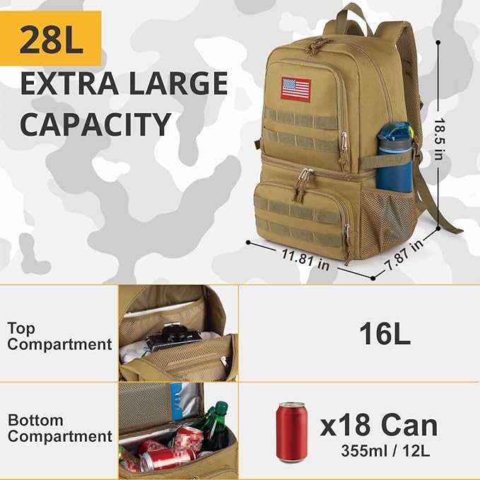 Tactical Double Deck Cooler Backpack for MenLarge Lunch Backpack with 2 CompartmentSoft Cooler Bag