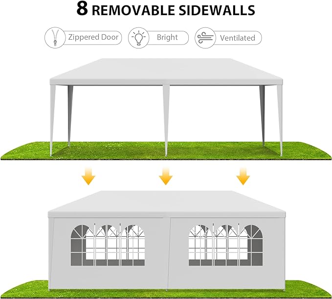 HomGarden 10'x20' Outdoor Canopy Tent Camping Gazebo Storage Shelter Pavilion Cater for Party Wedding Events BBQ w/4 Removable Enclosure Sidewalls &amp 2 Zippered Doorways