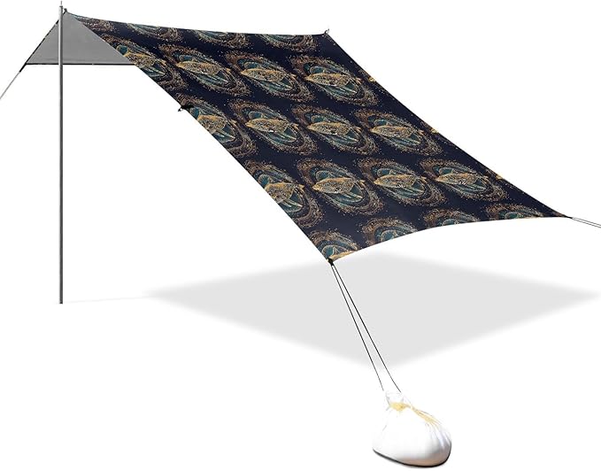 ALAZA Golden Whale Mandala Beach Tent Sun Shelter UPF50+ Protection Beach Shade Canopy w/ 4 Sandbags for Outdoor Camping Fishing Backyard Fun Picnic 10x9 ft
