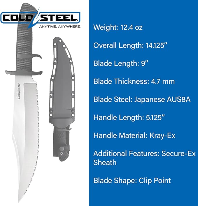 COLD STEEL Marauder 9 Japanese AUS8A Clip Point Blade 5.125 Kray-Ex Handle Tactical Outdoor Hunting Fixed Blade Knife w/Secure-Ex Sheath