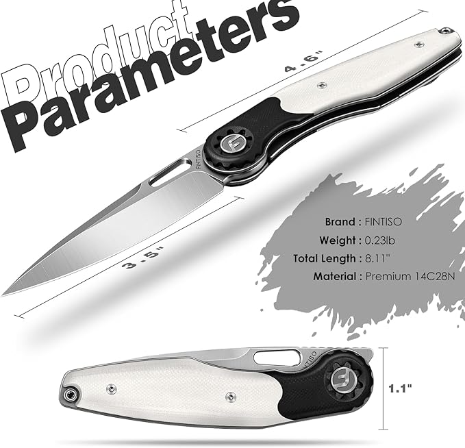 FINTISO Pocket Knife 3.5 Folding Knife Premium 14C28N Blade Bicolour G10 Handle Design with Pocket Clip for Men Women Small EDC Knife for Camping Hunting Hiking Survival and Outdoor Activities