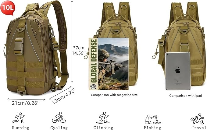 Mint &amp Moss Tactical Backpack for Men Water Resistant Tackle Backpack with Rod Holder &amp Tackle Box Kit Lightweight Sling Fishing Bag for Trekking Survival Camping Fitness Travel (Brown)