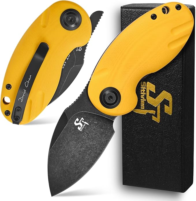 Sitivien ST153 Pocket Folding KnifeSandvik 14C28N Black Stonewashed Blade with G10 HandleChinese Zodiac Series EDC Tool Knifes Utility Knife for Camping Hunting Survival Hiking(Yellow) … …