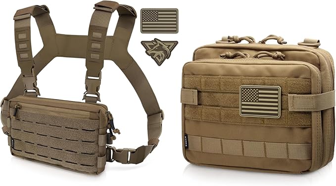 WYNEX Tactical Chest Rig Pack for Men Running Chest Bag with Front Loop Airsoft Recon Chest Rigs for Hunting Outdoor EDC Tactical Large Admin Pouch of Double Layer Design