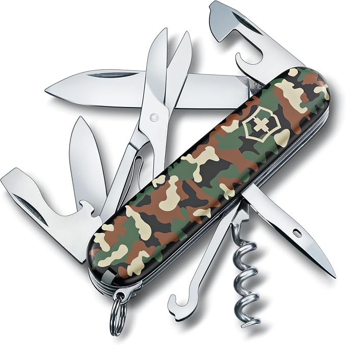 Victorinox Climber Swiss Army Knife 14 Function Swiss Made Pocket Knife with 2 Blades Corkscrew and Screwdriver - Camouflage
