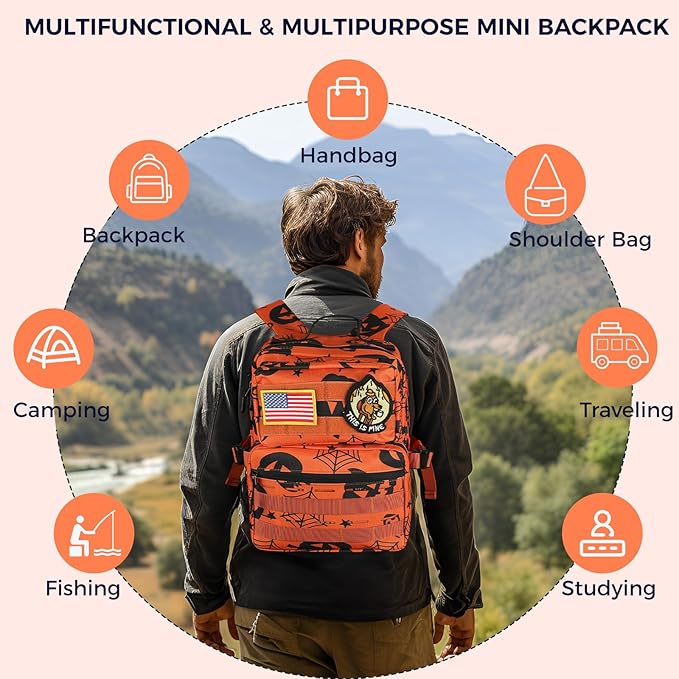9L Mini Tactical Backpack for Men WomenSmall Military Tactical Backpack for GymHikingCampingCycling (Halloween Phantom)