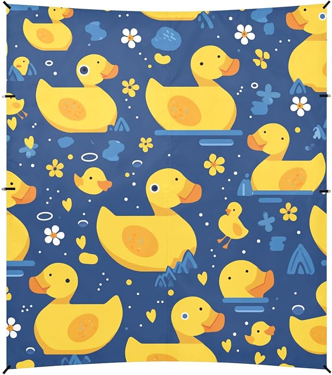 Yellow Duck Cartoon Foldable Beach Cabana UPF50+ Lightweight Portable Sun Shelter with Sandbags &amp Sand Shovel for Backyard and Camping