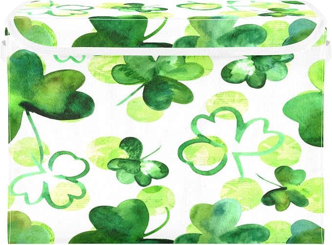 Lucky Leaf Fabric Storage Bins with Lids and HandleFoldable Storage Bins with LidsCloset Organizers for Clothes Storage Room Organization Office Storage Chest Organizer