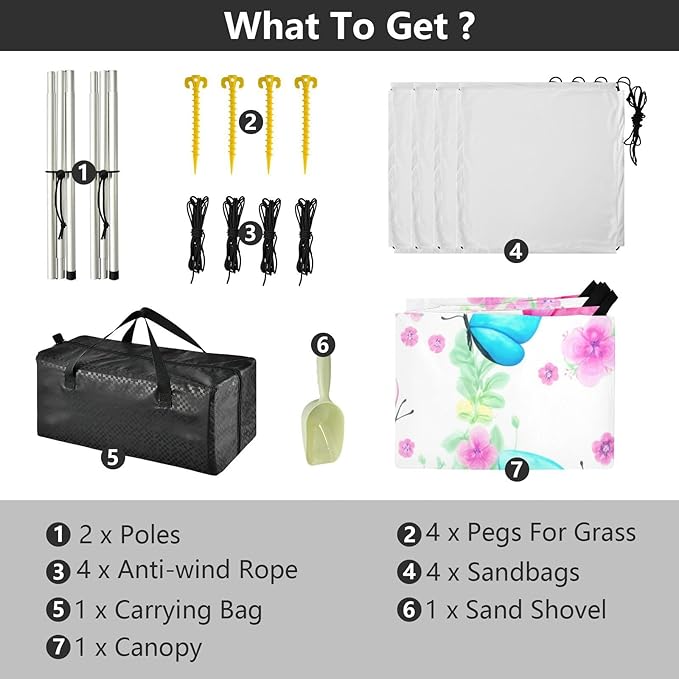 xigua Butterfly Beach Tent Sun Shelter with Carrying Bag - Silver Coated Oxford Fabric Beach Canopy for Beach Camping Fishing - Includes Windproof Ropes Sandbags &amp Stakes