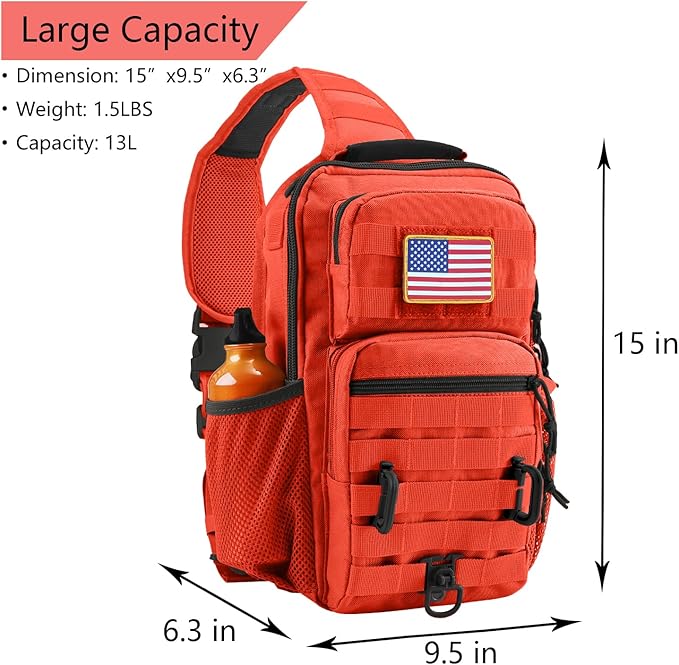 Rover Sling Pack Tactical Shoulder Sling Bag Backpack with Bottle Holder Crossbody Chest Bag Orange
