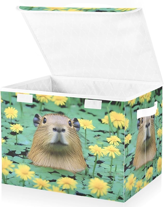 AIXIWAWA Lidded Storage Cube (Cute Capybara) Fabric Foldable Closet Bins with Flip Lid and Handles Organizer Basket Container 16.5 x 12.6 x 11.8 IN