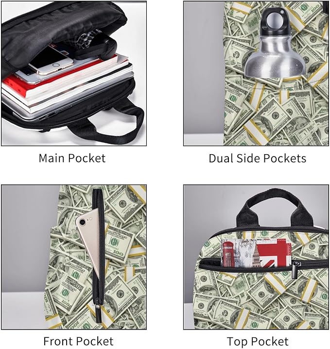 Lightweight Casual Laptop Backpack for Men and Women money american bill dollar Bookbag for College