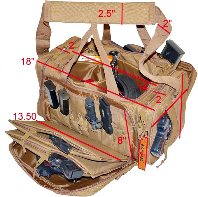 EXPLORER Backpack + Range Bag with Large Padded Deluxe Tactical Divider and 9 Clip Mag Holder - Rangemaster Gear Bag (Brown Tan Range Bag)