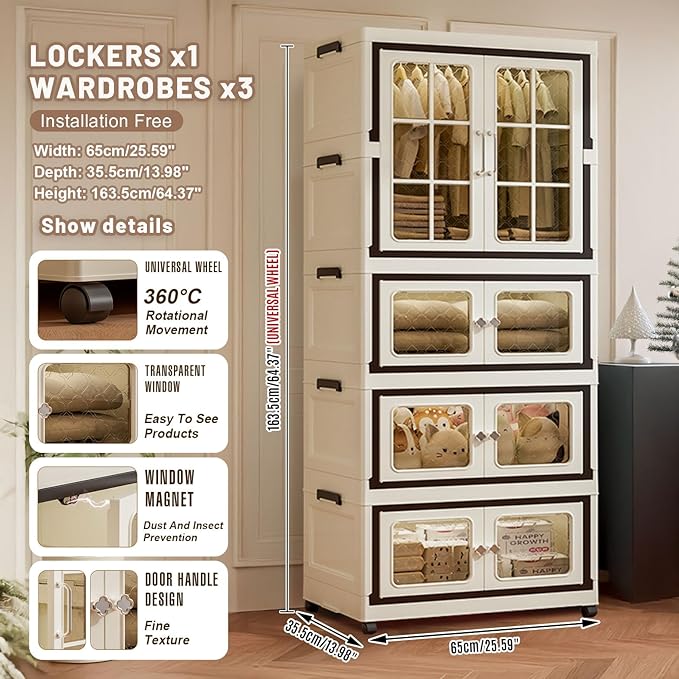SunSettler Storage Cabinets with Lids Stackable Storage with Wheels Collapsible Storage with Doors Home Office Dorm Organizer Essential