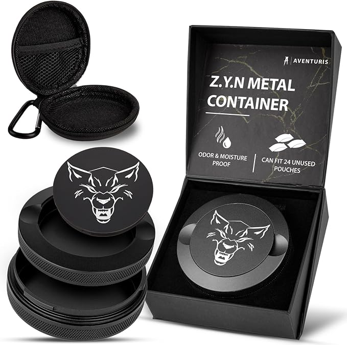 Premium Zyn Metal Can - Waterproof Moisture &amp Odor Proof - Metal Zyn Container - Dip Can Zyn Tin Zyn Holder with Knurled Edges Aluminum Zyn Can &amp Organizer