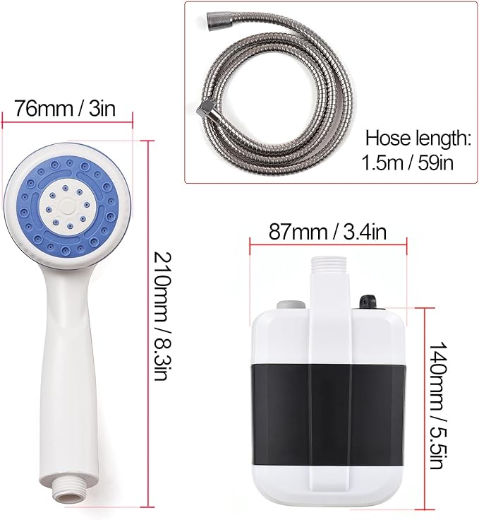 HURRISE Portable Shower for CampingPortable Camping Shower Outdoor USB Rechargeable Electric Shower Pump for Camping Car Washing Gardening Pet Cleaning