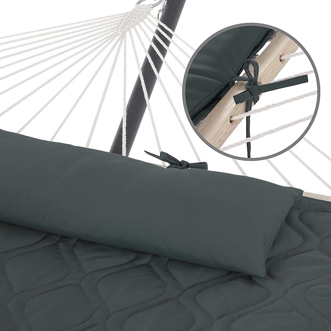 SUNCREAT Patio Portable Hammock with Stand Outdoor Double Hammock with Stand Included Gray Green Drops