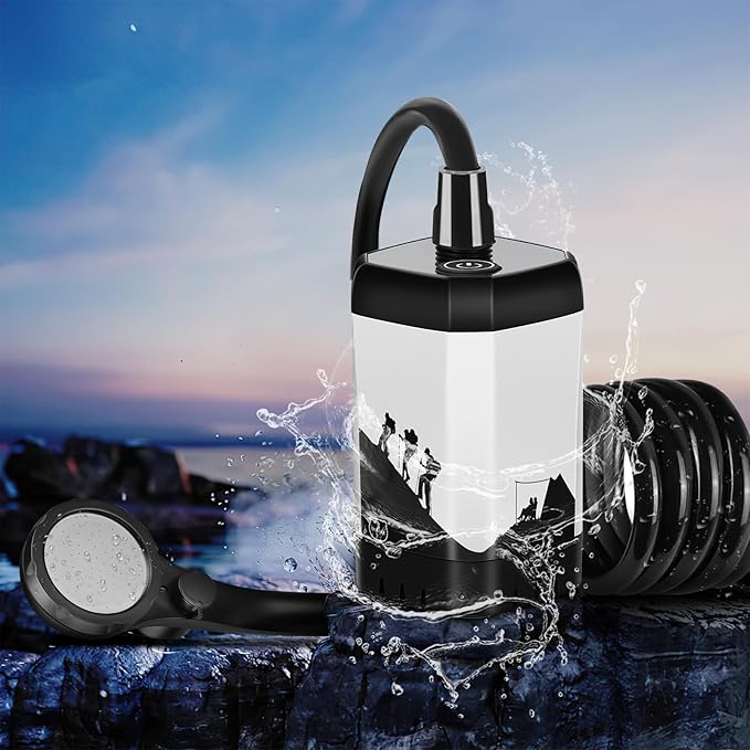 MIAOKE Upgrade Portable Camping Shower 7800mAh Outdoor Electric Shower Rechargeable Pump with Intelligent Digital Display Temperature Display Shower Head for Camping Hiking Traveling