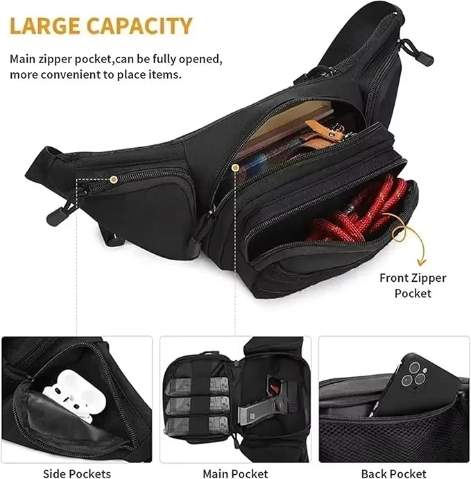 Tactical Nylon Shoulder &amp Waist Pack Hiking Chest Sling Fanny Pack with MOLLE High Capacity Phone &amp Gear Organizer