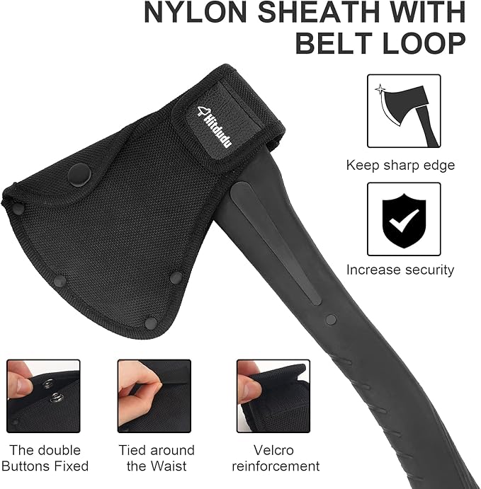 Hitdudu Camping Hatchet 2Pack 14 Camping Axe + 13 Camping Hatchet Forged Carbon Steel Heat Treated Hand Maul Tool with Sheath