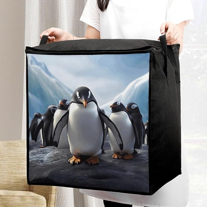 Comforter Storage Bag Clothes Storage Bins with Lids Foldable Funny Penguins1 Print Storage Containers for Clothing Blanket Bedding Comforter