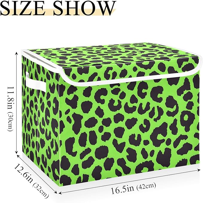 Storage Cube with Lid Green Leopard Camo Print 16.5×12.6×11.8 IN Collapsible Large Capacity Foldable Storage Basket Bin Organizer