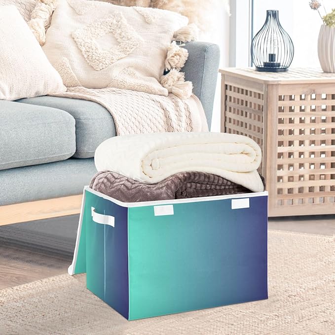 Blue Gradient Storage Bin with Lid Foldable Office Storage Qt Storage Bins for Office Supplies Home Decor
