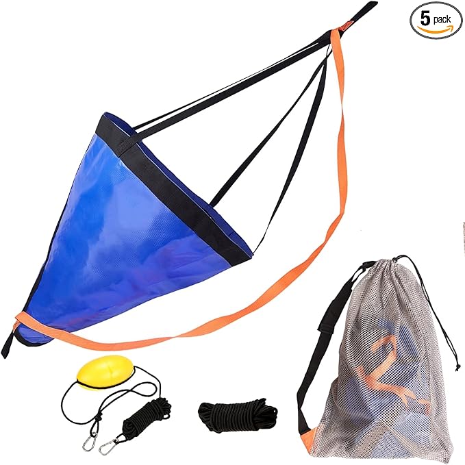 Drift Sock for Fishing Boat Sea Anchor Drift Control Bag for Kayak Canoe Pontoon &amp Trolling Boats - Water Brake Parachute with Harness Buoy Ball Rope Float &amp Dump Line (25'' for 14-18ft Boa