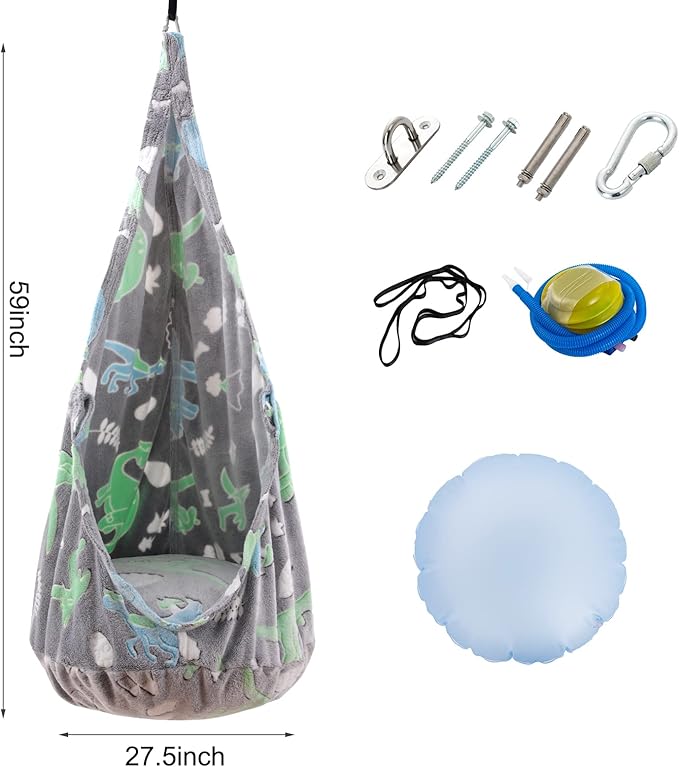Kids Pod Swing Seat Sensory Swing Chair with PVC Inflatable Cushion Hanging Hammock Chair for Indoor and Outdoor Use
